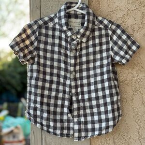 Little Planet Black and White Check Short-Sleeve Button-Down Shirt for Kids